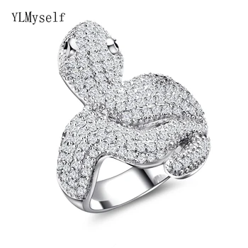 Veliki slatka zmija prsten mikro utrti AAA Bijeli Cirkon prekrasan životinja prsten ženski luksuzni prilično bakar nakit najbolji pokloni 1