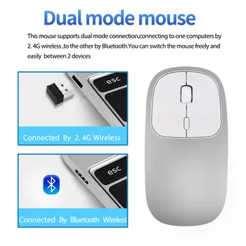 Zienstar punjive 2.4 GHz bežična Bluetooth miš, Dual Mode je ultra-tanki miran miša kompatibilan sa Apple Mac, laptop, računalo 2