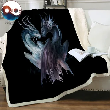 Yin i Yang zmajevi crni na JoJoesArt baršun pliš pokrivač na krevetu 3D tiskano bacanje deka posteljinu za ljubimce cobertor 2