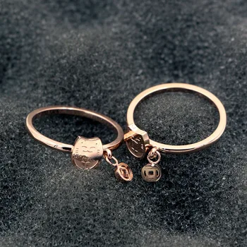 Visoka kvaliteta zlata boja nehrđajućeg čelika prsten za žene, slatka sretan mačak novčić prsten djevojka darove nakit dragulji femme anel 1