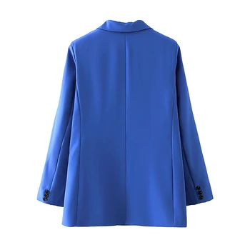 ZXQJ fashion girl slim blazer 2020 office ženske džep jakne svakodnevne ženske nošnje s punim rukava puna plava ženski šik kit 1