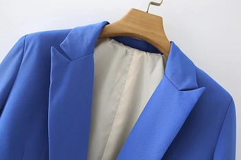 ZXQJ fashion girl slim blazer 2020 office ženske džep jakne svakodnevne ženske nošnje s punim rukava puna plava ženski šik kit 2