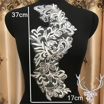 2 par 17x37 cm tender za vjenčanje šljokice glavobolje tijelo nakit čipka aplicirano slonovače haljina DIY uređenje cvjetne čipke haljina DIY čipke BD0127