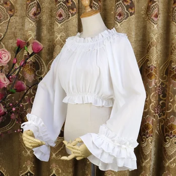 Sweet Lolita ženska шифоновая bluzu s dugim расклешенным rukava Vintage Off The Shoulder Top White Black Vestido Kawaii Clothes SL2936 1