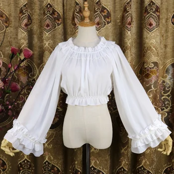 Sweet Lolita ženska шифоновая bluzu s dugim расклешенным rukava Vintage Off The Shoulder Top White Black Vestido Kawaii Clothes SL2936 2