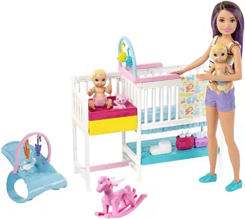 Originalni dječji igre skup Barbie s Skipper Babysitters Inc. 2 lutke bebe, krevetić i 10 + komada Gfl38 poklon za Rođendan 2