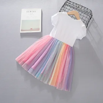 Ljeto Baby Girls Unicorn moda Dress Jednorog tiskanih Duga mreže Party Dress odijelo djevojke slatka mala djevojke odijevanje 2