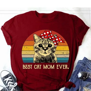 EDLPE Mačka Mama Ever T-Shirt Vintage Mama Mother Day Poklon Slatka Graphic Print Tshirt korejski odjeća Tee Tops Women T Shirt 1