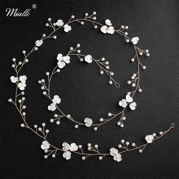 Miallo moda Bijeli cvijet biseri ručni rad, duge kose vinova loza svadbeni nakit za kosu pribor vjenčanje kape za žene
