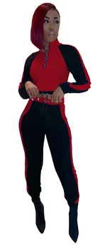 Sportski Kostim Žene 2 Kom. Sportski Odijelo Bočna Pruga Hoodies + Cross-Country Hlače Odgovarajuće Odijelo Postaviti Fitness Sweatpants Aktivni Trošenje Na Odjeću 1