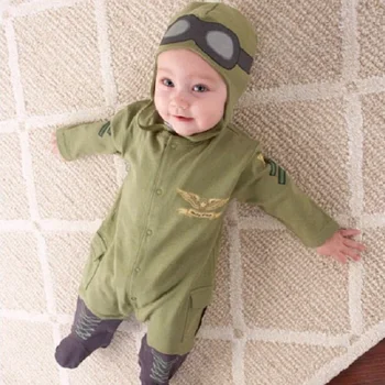 Beba Dječak Pilot Dugi Rukav Kombinezon S Kapuljačom Zelena Pamuk Kombinezon Novorođenog Djeteta Kostime Za Bebe 1
