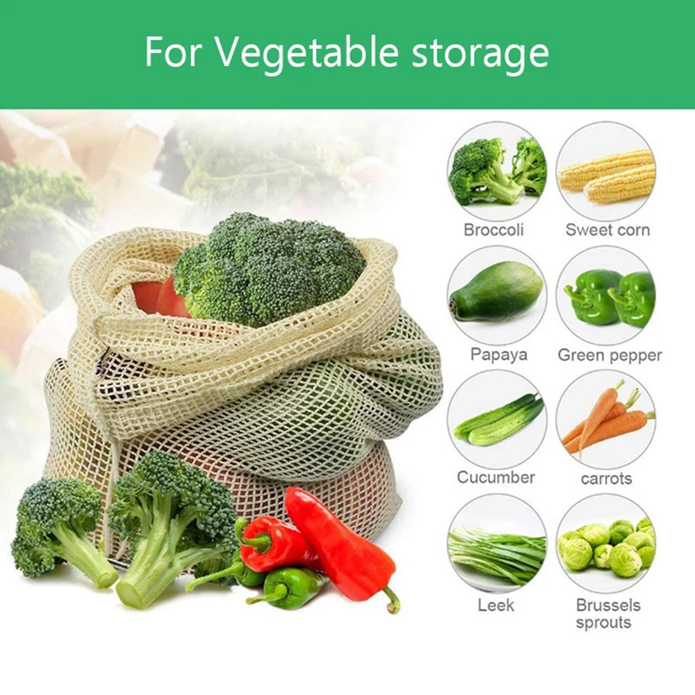 15шт 12шт za višekratnu upotrebu hrane torbe organski pamuk prati mrežaste vrećice za trgovine voća i povrća organizator torbu za pohranu Slika 3