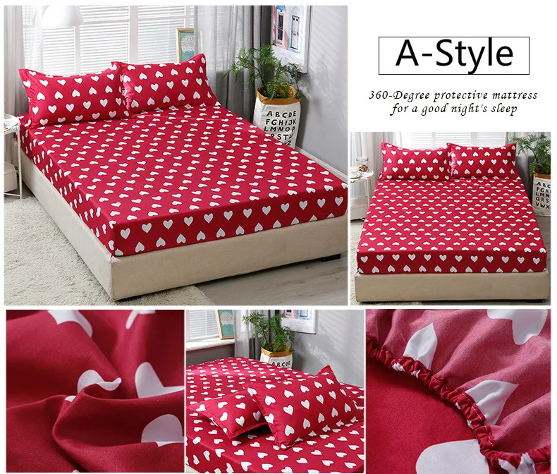 200x220cm Heart-Shape Printed Fitted Sheet poliester materijal kvalitetan Elastična traka krevetu jastučnicu za punu veličinu Slika 4