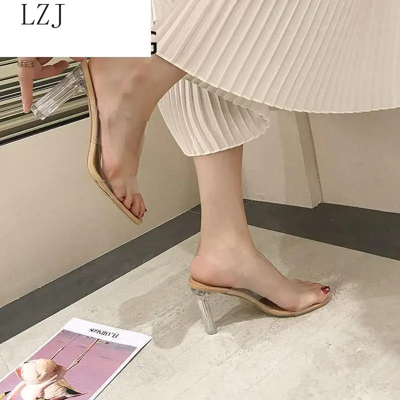 2020 vruće prozirne štikle papuče ženske sandale ljetna obuća žena prozirne visoke pumpe vjenčanje žele Buty Damskie visoke štikle Slika 2