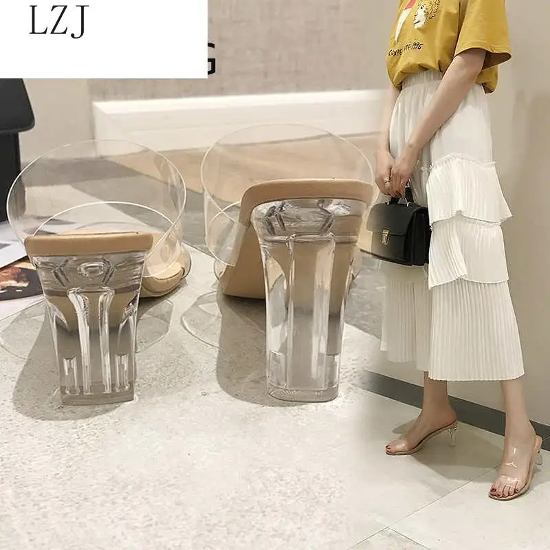 2020 vruće prozirne štikle papuče ženske sandale ljetna obuća žena prozirne visoke pumpe vjenčanje žele Buty Damskie visoke štikle Slika 5