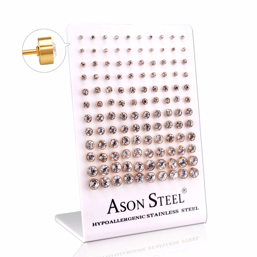 ASONSTEEL 60 parova/lot okrugli oblik gold/silver Boja Bijela/Crna Crystal naušnice izrađene od nehrđajućeg čelika i anti-alergijske nakit ženski Slika 3