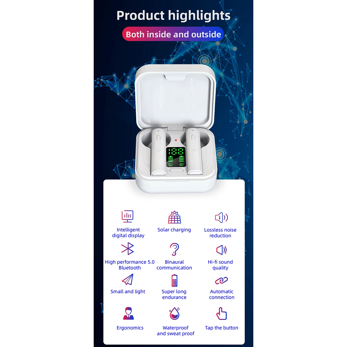 Bežične Bluetooth slušalice 5.0 Smart Control sportske slušalice vodootporan Hi-Fi zvuk slušalice sa solarnom baterijom za punjenje torbica Slika 3