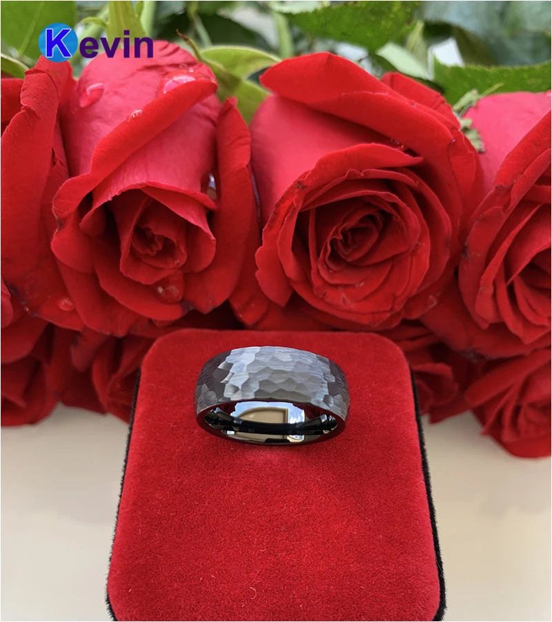Crni čekić prsten crna Volfram zaručnički prsten za muškarce žene višeznačan čekićem mat završnu obradu 6 mm 8 mm comfort Fit Slika 1