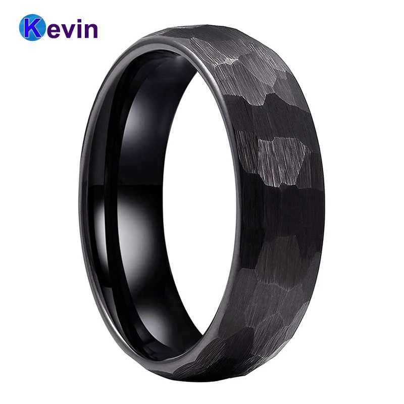 Crni čekić prsten crna Volfram zaručnički prsten za muškarce žene višeznačan čekićem mat završnu obradu 6 mm 8 mm comfort Fit Slika 3