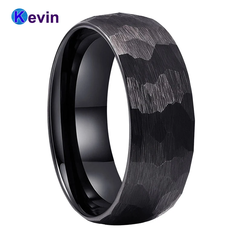Crni čekić prsten crna Volfram zaručnički prsten za muškarce žene višeznačan čekićem mat završnu obradu 6 mm 8 mm comfort Fit Slika 4