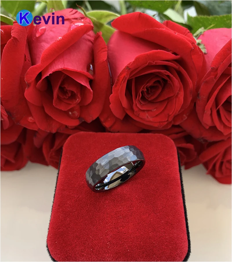 Crni čekić prsten crna Volfram zaručnički prsten za muškarce žene višeznačan čekićem mat završnu obradu 6 mm 8 mm comfort Fit Slika 5