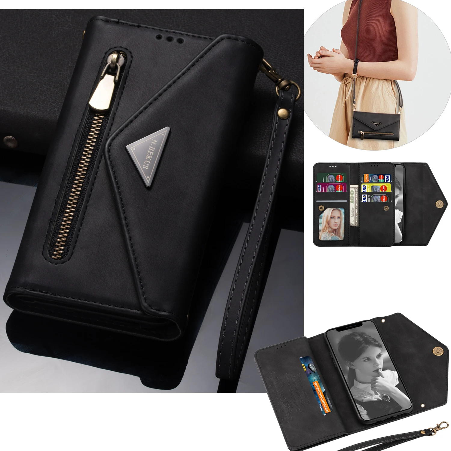 Crossbody kožna torbica za IPhone 12 11 Mini Pro XS Max XR 7 8 6 6s Plus 5G luksuzni novčanik flip kartice stalak torbica za telefon Slika 2
