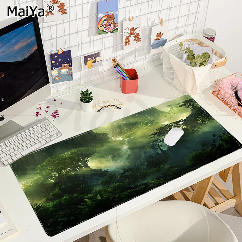 Fantasy Forest Green Landscape Tree Mouse pad Size for 300x700x2mm large Locking Edge Speed Game Version Keyboard Pad for Gamer Slika 2