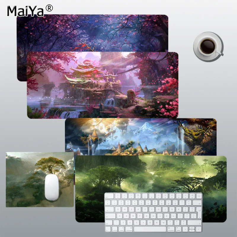 Fantasy Forest Green Landscape Tree Mouse pad Size for 300x700x2mm large Locking Edge Speed Game Version Keyboard Pad for Gamer Slika 3