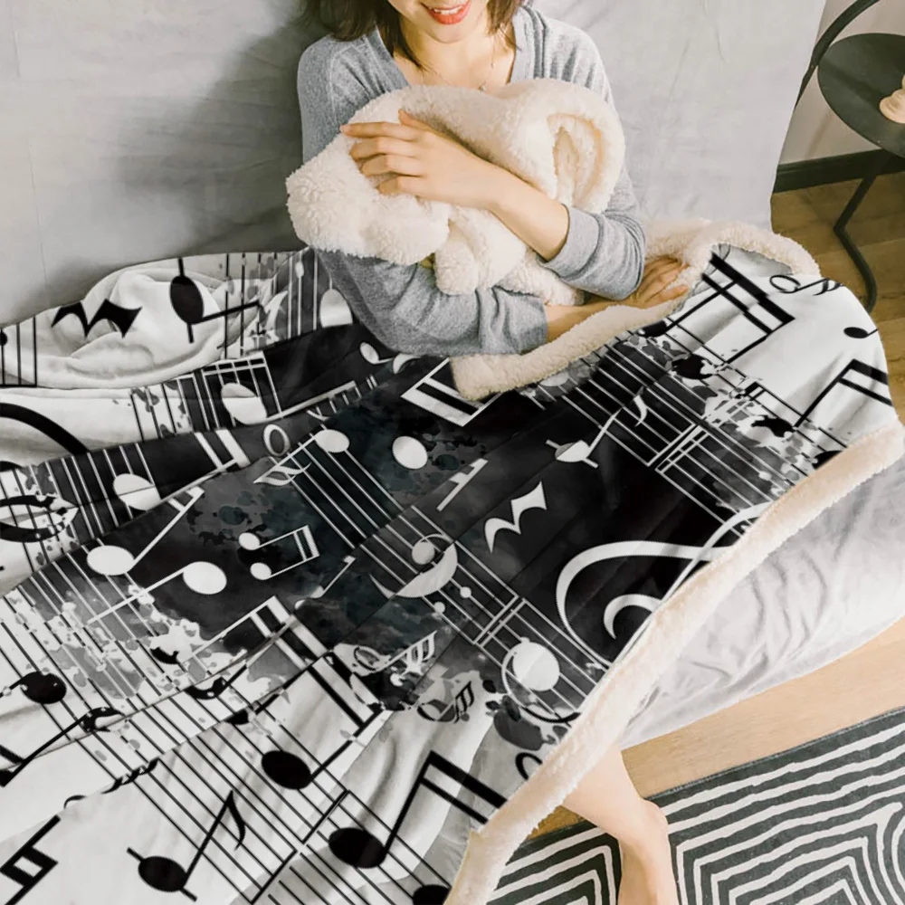 Glazbena nota glazba crno-bijeli sprej deke флисовые deke zimski pokrivač personalizirane deke, posteljina, Slika 2