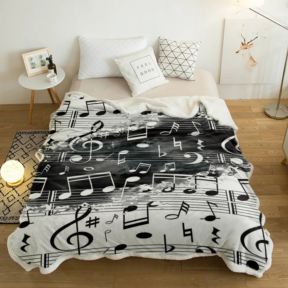 Glazbena nota glazba crno-bijeli sprej deke флисовые deke zimski pokrivač personalizirane deke, posteljina, Slika 3