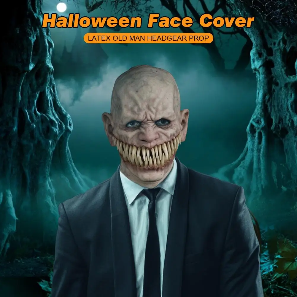 Halloween Zastrašujuće Cijelo Lice Bijele Obrve Zli Demon Cosplay Odijelo Halloween Party Lice Cover Lateks Užas Starac Šlem Slika 5