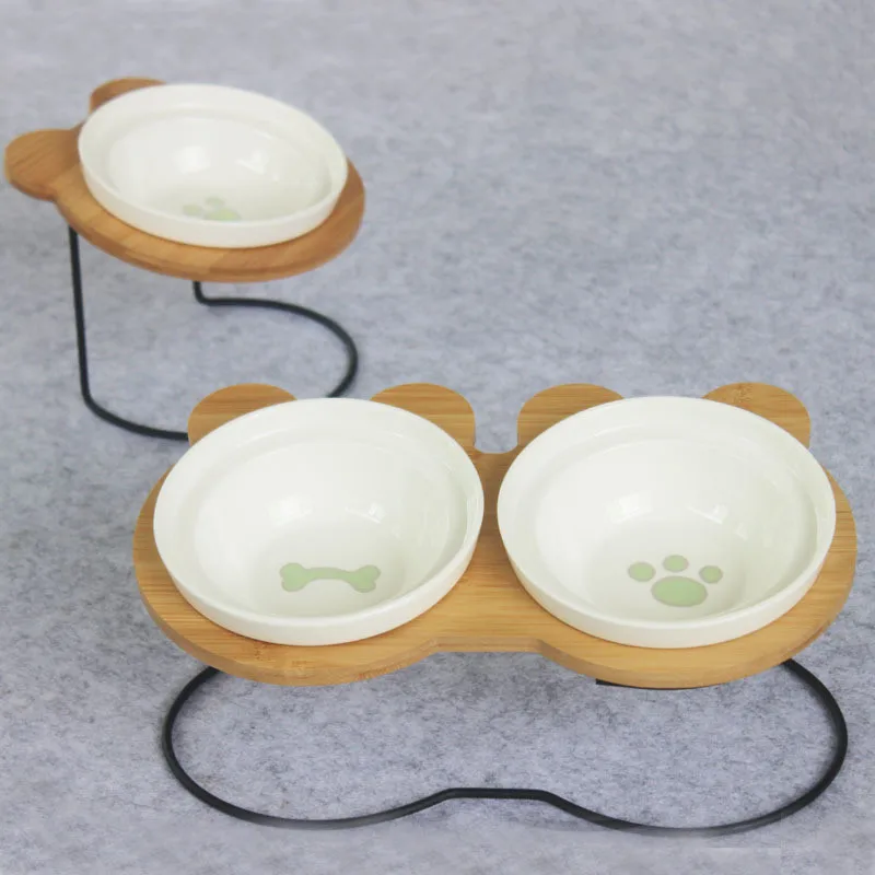 High-end Pet Bowl bamboo pukovnije keramičke izvoda i piće za pse i mačke Slatka Dog Bowl Pet Feeder pribor Slika 2