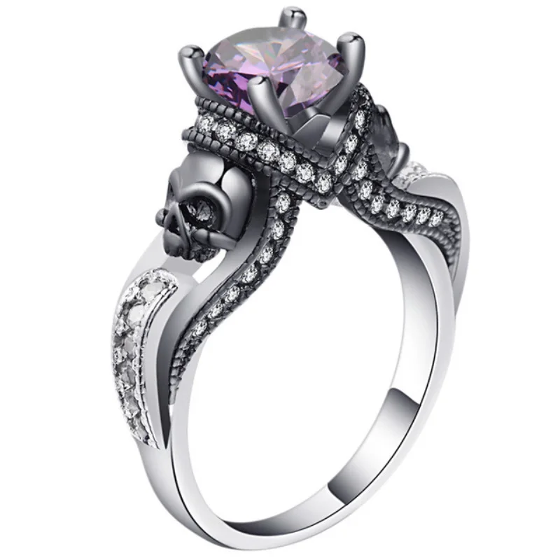 Identitet kreativni punk stil prsten za žene 2021 nakit lubanju prsten ružičasta ljubičasta plava lijepa boja kamena prstena Slika 4