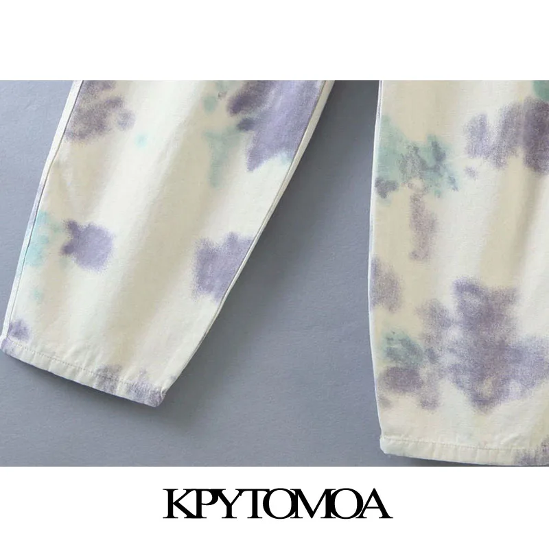 KPYTOMOA Women 2020 Chic Fashion Tie-dye Print bočni džepovi stare hlače Visoka Struka munja Fly ženski gležanj hlače Mujer Slika 2