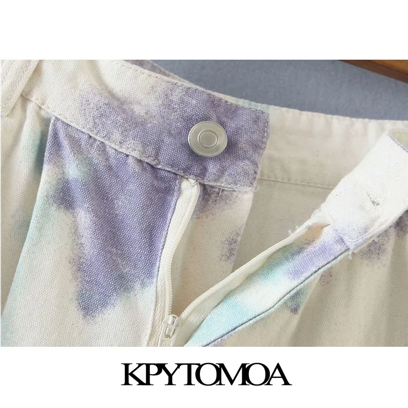 KPYTOMOA Women 2020 Chic Fashion Tie-dye Print bočni džepovi stare hlače Visoka Struka munja Fly ženski gležanj hlače Mujer Slika 3