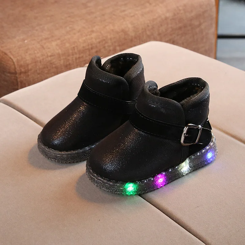 Kushyshoo Snow Čizme 2020 sjajni modni buckle Light Up Kids Shoes Plus Velvet Višebojni All-match Hook&loop topla zimska obuća Slika 2