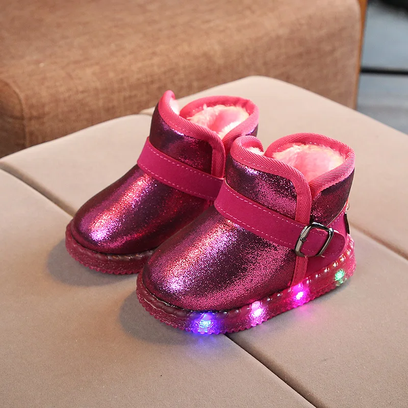 Kushyshoo Snow Čizme 2020 sjajni modni buckle Light Up Kids Shoes Plus Velvet Višebojni All-match Hook&loop topla zimska obuća Slika 3