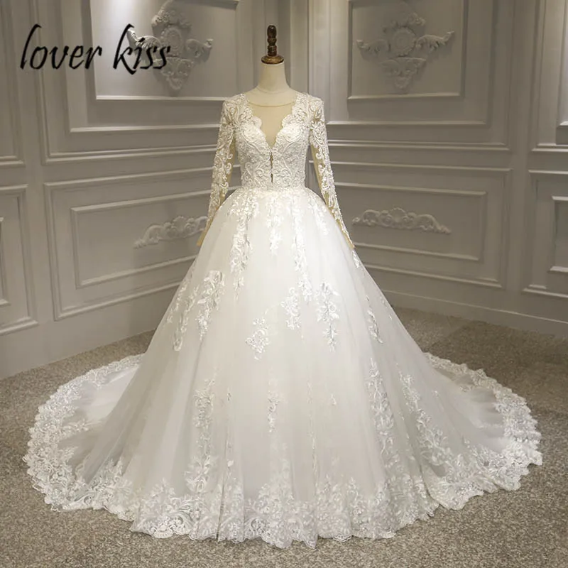 Ljubavnik poljubac 2020 Vestidos De Noiva plus size loptu haljina Svadben haljina za žene čipke vjenčanica Vintage White Robe De Mariee Slika 2