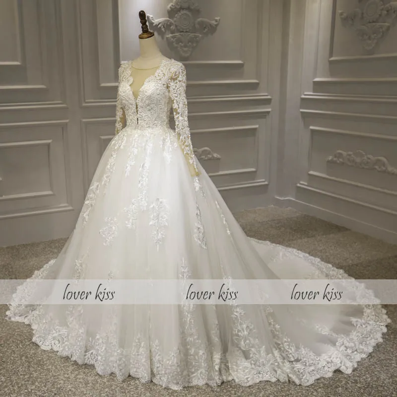 Ljubavnik poljubac 2020 Vestidos De Noiva plus size loptu haljina Svadben haljina za žene čipke vjenčanica Vintage White Robe De Mariee Slika 4