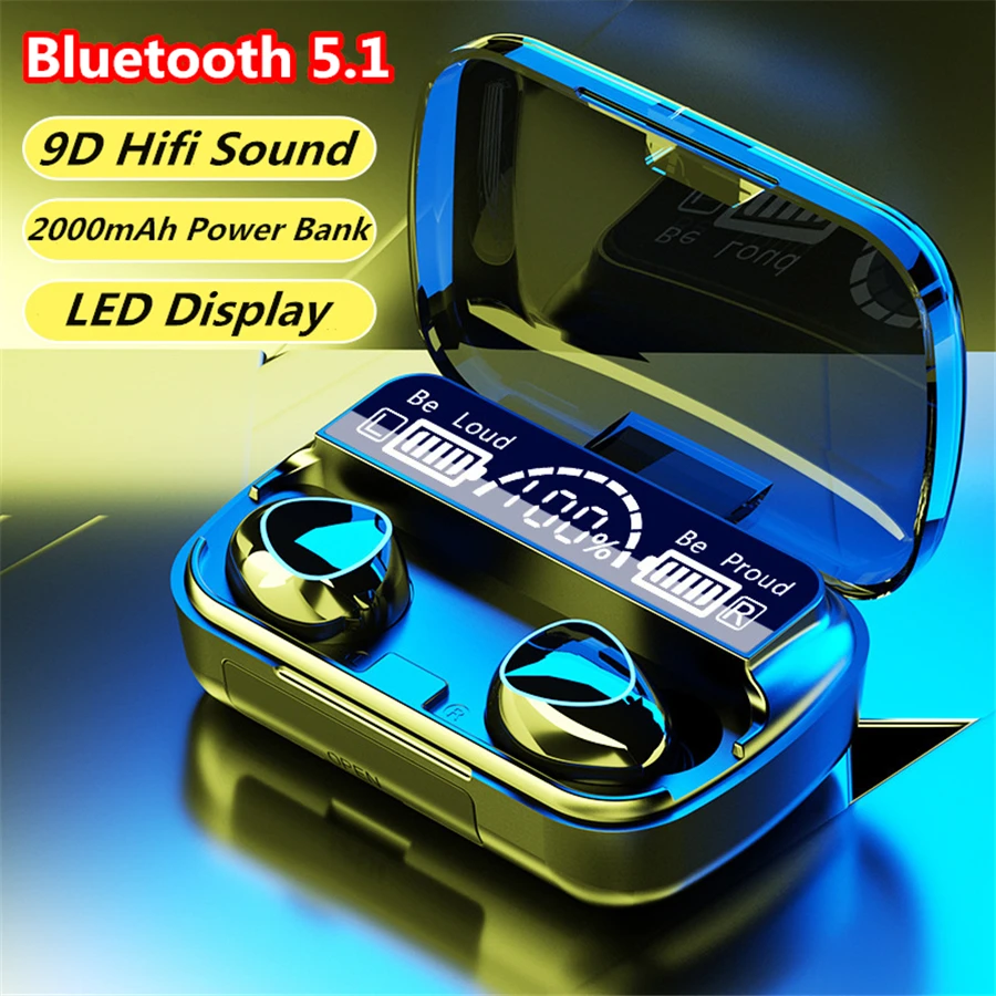 M10 TWS bežične Bluetooth slušalice 5.1 2000mAh Power Bank slušalice sportski Bluetooth slušalica 9D HIFI slušalice fone de ouvido Slika 2