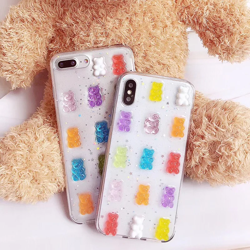 Medvjed candy boja telefon torbica za IPhone X 6 6S 7 8 Plus XS Max XR poklopac slatka 3D stereo sjaj telefona torbica za IPhone 11 11Pro Max Slika 1