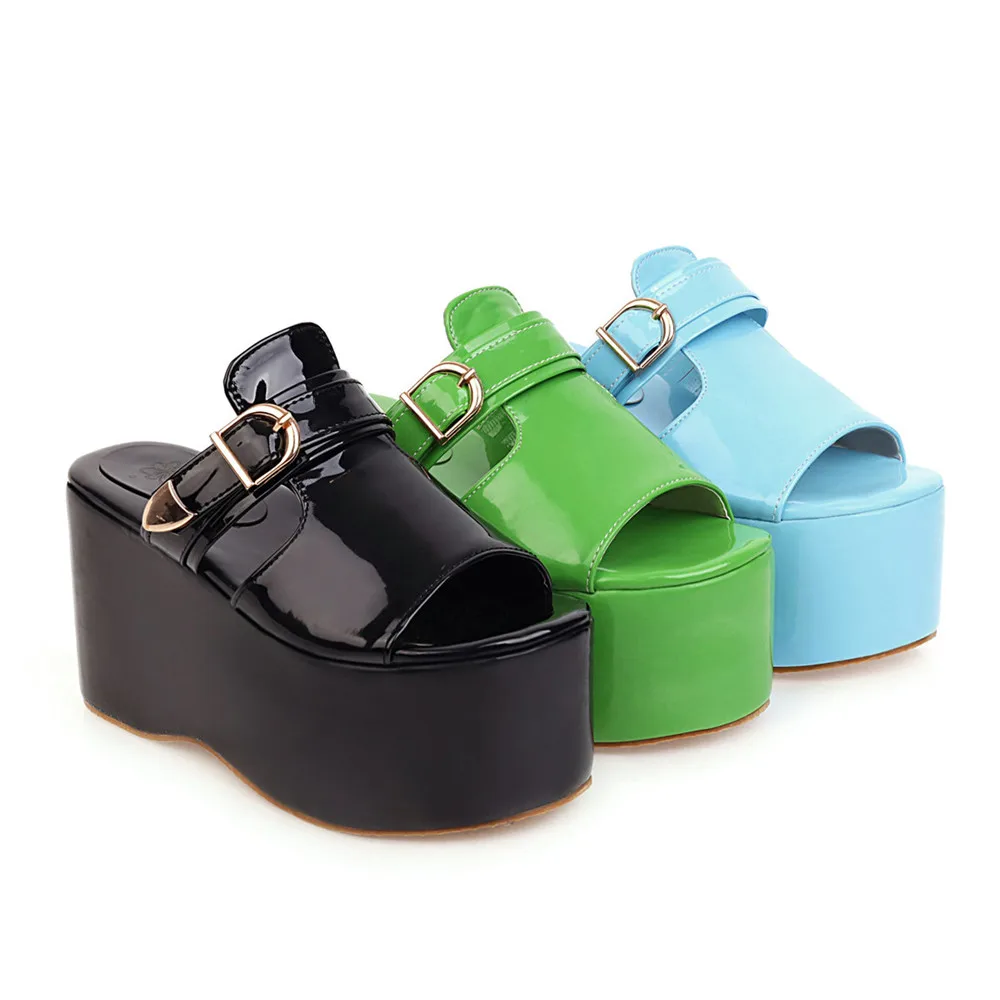 MILI-MIYA ženska moda sandale umjetna koža super visoke štikle Visina povećanje jednobojnu kopče za remen plus size 34-48 ljeto Slika 1