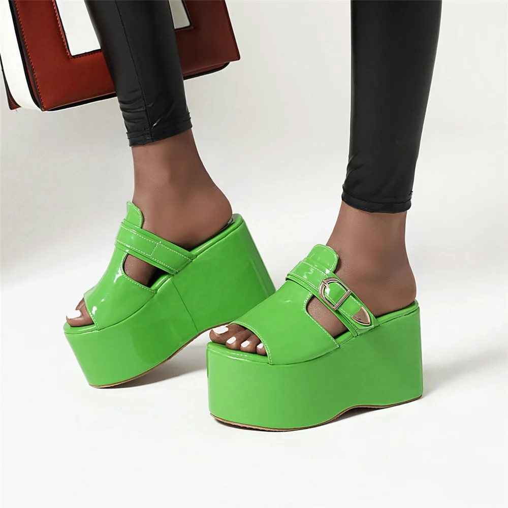 MILI-MIYA ženska moda sandale umjetna koža super visoke štikle Visina povećanje jednobojnu kopče za remen plus size 34-48 ljeto Slika 2