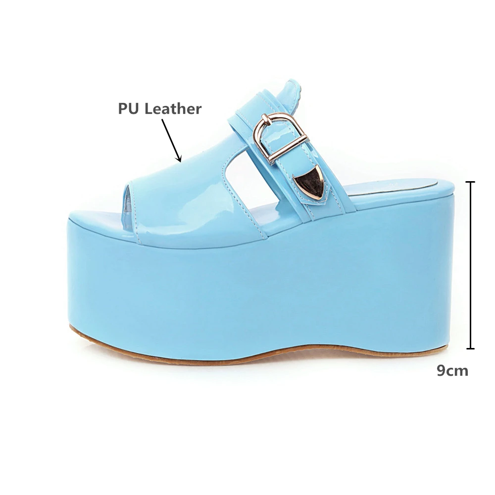 MILI-MIYA ženska moda sandale umjetna koža super visoke štikle Visina povećanje jednobojnu kopče za remen plus size 34-48 ljeto Slika 3