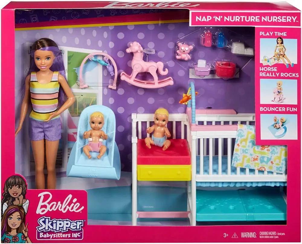 Originalni dječji igre skup Barbie s Skipper Babysitters Inc. 2 lutke bebe, krevetić i 10 + komada Gfl38 poklon za Rođendan Slika 2