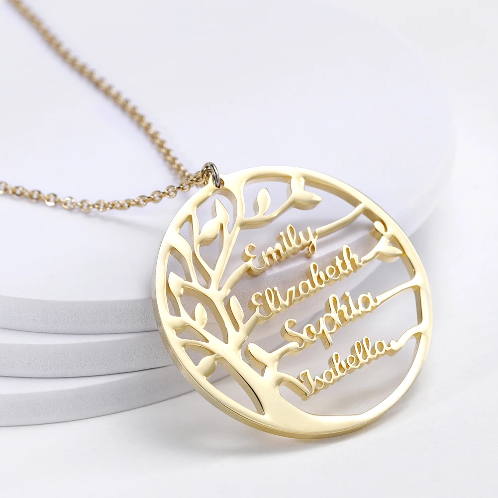 Prilagođeno izjava obiteljsko stablo Ogrlice za žene prilagođene ime zlatna boja ogrlica od nehrđajućeg čelika muški nakit Božićni poklon Slika 5