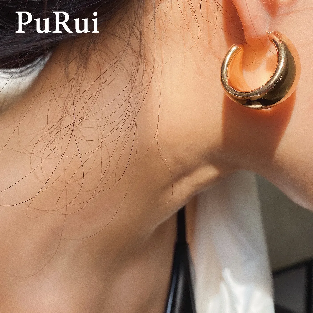 PuRui Punk Hoop Earrings Metal Geometric Statement Earrings for Women Gold Color Minimalist zimskim nakit poklon Slika 4