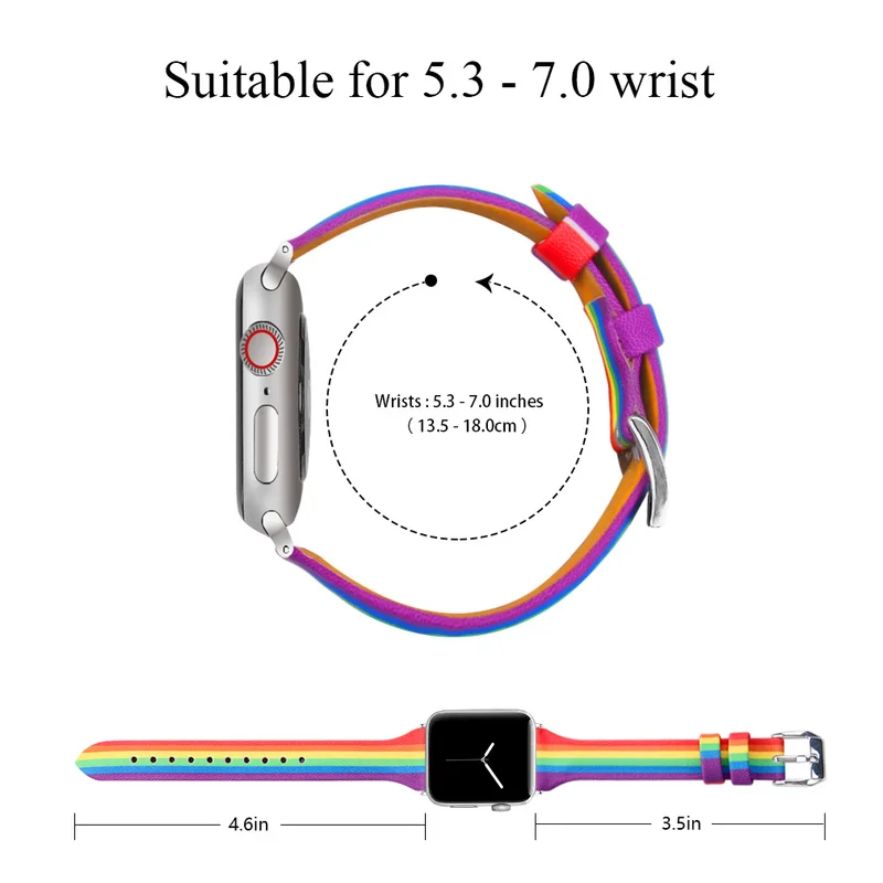 Rainbow Kožni remen za Apple Watch Band 38 mm 42 mm 40 mm 44 mm remen za iwatch series 6 SE 5 4 3 2Replacement remen za sat narukvica Slika 2