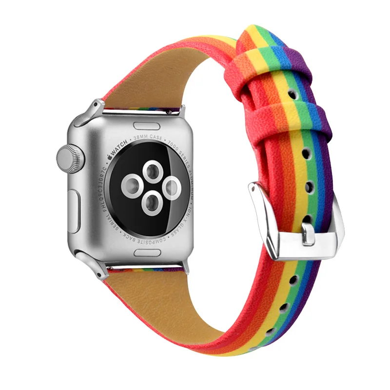 Rainbow Kožni remen za Apple Watch Band 38 mm 42 mm 40 mm 44 mm remen za iwatch series 6 SE 5 4 3 2Replacement remen za sat narukvica Slika 3