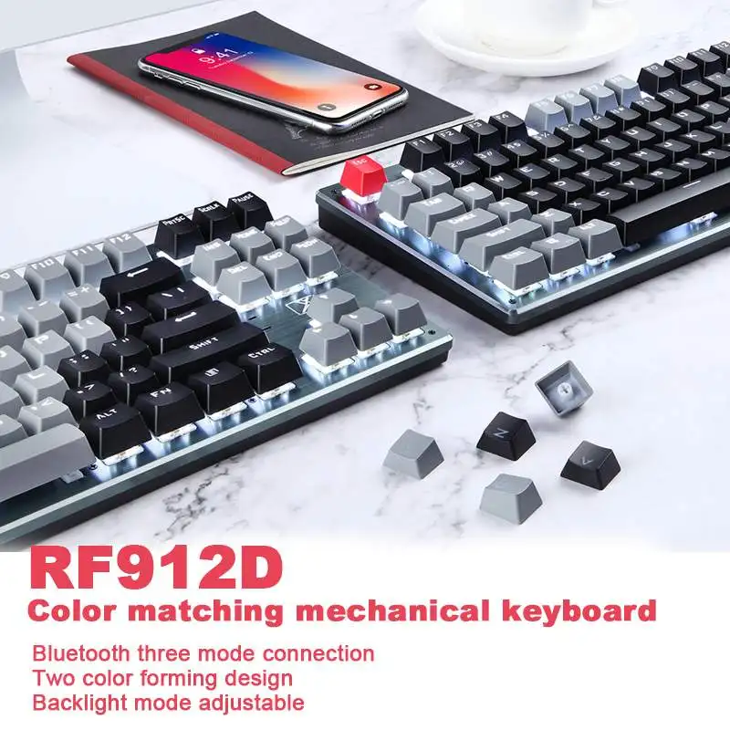 RF912D 87 tipki tipkovnica s pozadinskim osvjetljenjem bluetooth bežična žičano punjiva igraća tipkovnica je ergonomski dizajnirana za PC laptop tableta Slika 5